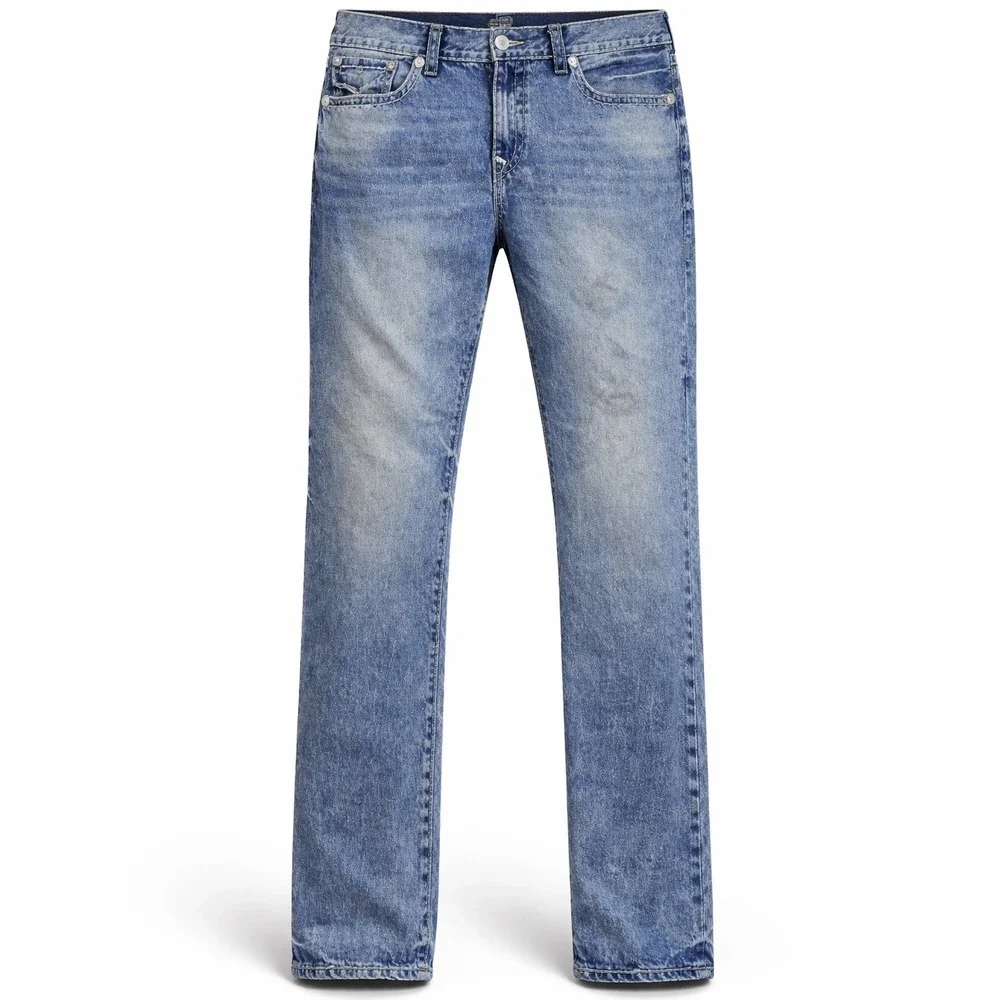 True Religion Ricky Relaxed Straight Men 42 Blue Super‎ T Stitch Acid Wash Jeans